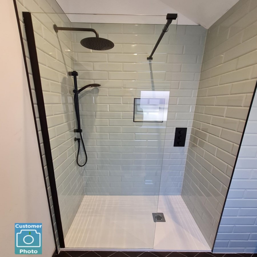 1100mm Black Shower Screen for Wetroom & Walk In Shower - Corvus