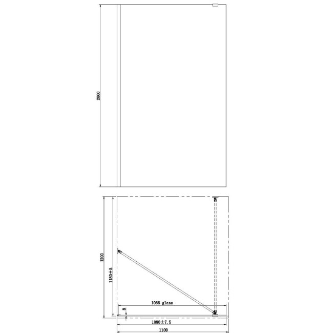 1100mm  Frameless Wet Room Shower Screen with Flipper Panel - Corvus