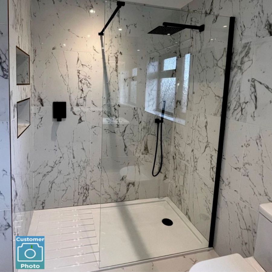 1100mm Black Shower Screen for Wetroom & Walk In Shower - Corvus