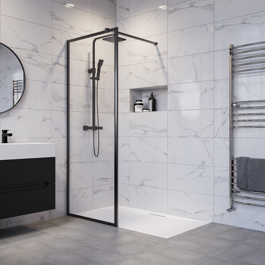 1000mm Black Framed Wet Room Shower Screen - Zolla