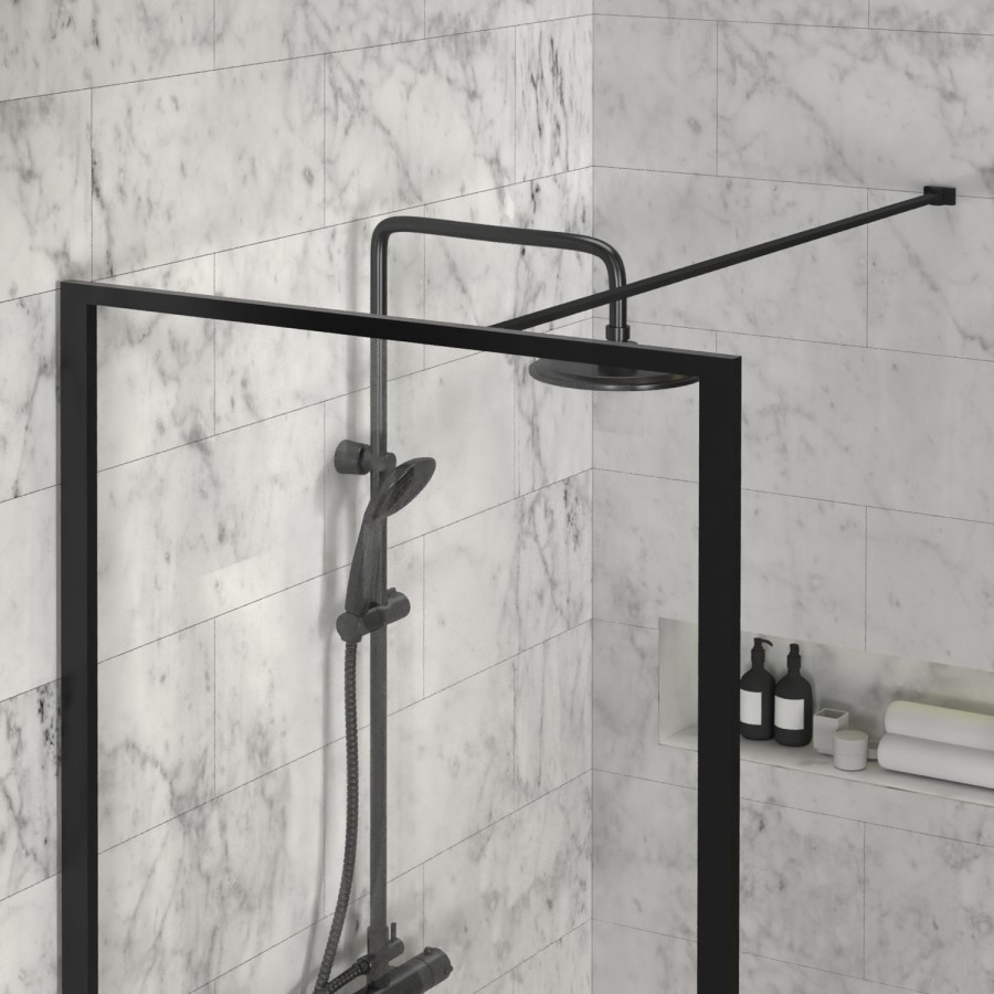 GRADE A2 - Black 1200 Framed Wet Room Shower Screen with Wall Support Bar - Zolla