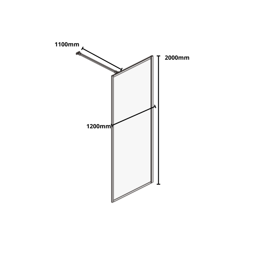 GRADE A2 - Black 1200 Framed Wet Room Shower Screen with Wall Support Bar - Zolla