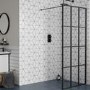 GRADE A2 - Black 1000 Grid Wet Room Shower Screen with Wall Support Bar  - Nova