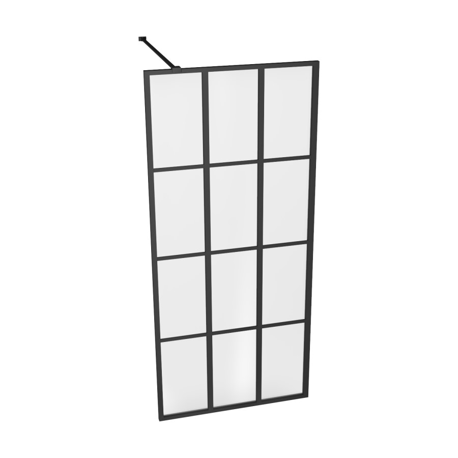 GRADE A2 - Black 1000 Grid Wet Room Shower Screen with Wall Support Bar  - Nova