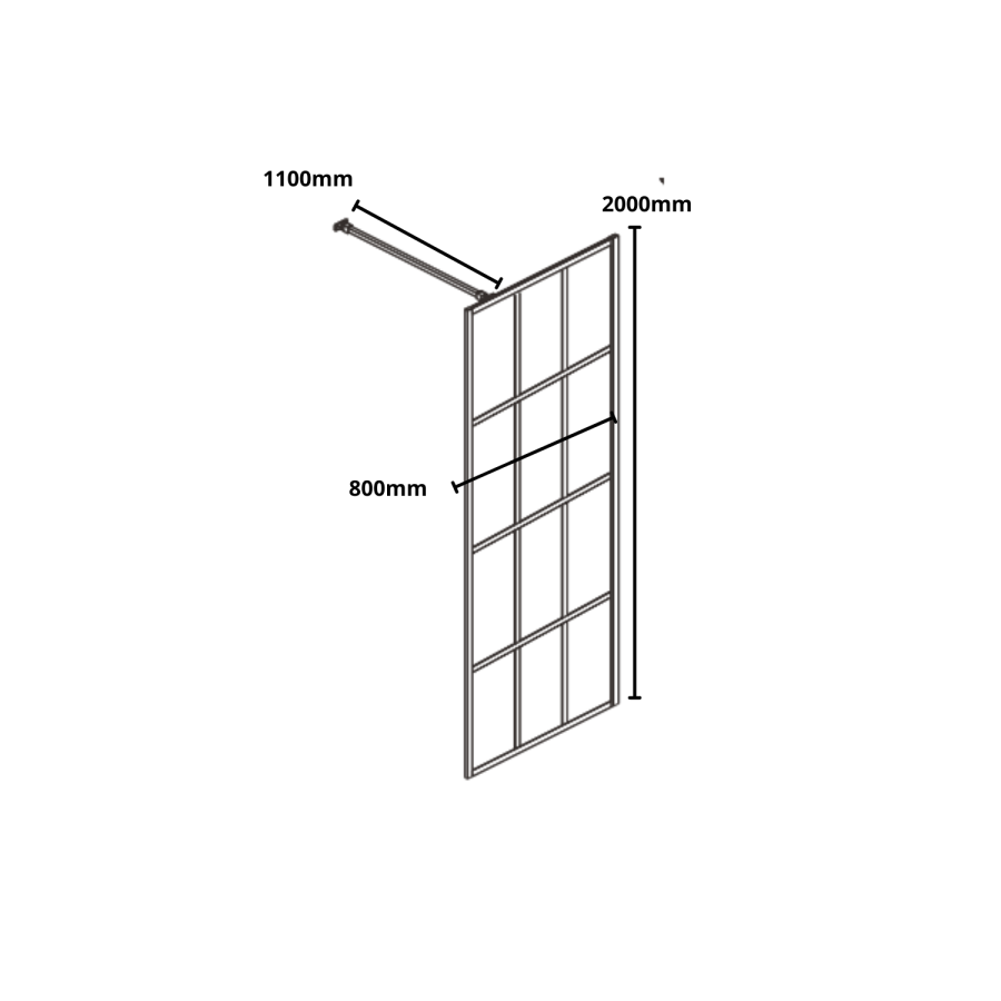 GRADE A2 - Black 1000 Grid Wet Room Shower Screen with Wall Support Bar  - Nova