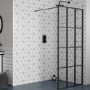 GRADE A1 - Black 1100mm Grid Wet Room Shower Screen with Wall Support Bar - Nova