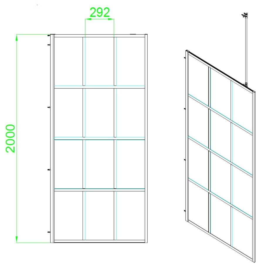 GRADE A1 - Black 1100mm Grid Wet Room Shower Screen with Wall Support Bar - Nova