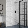 GRADE A1 - 1400mm Black Grid Framework Wet Room Shower Screen - Nova