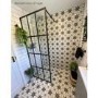 GRADE A1 - 1400mm Black Grid Framework Wet Room Shower Screen - Nova