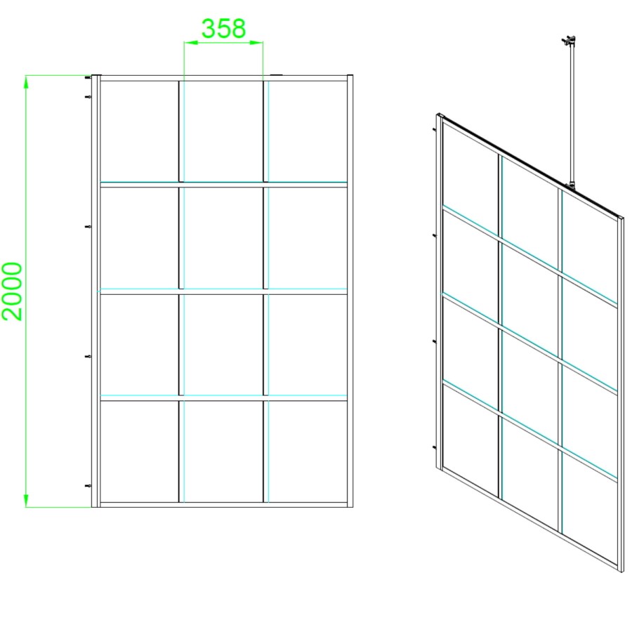 GRADE A1 - 1400mm Black Grid Framework Wet Room Shower Screen - Nova