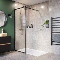 1400mm Black Fluted Glass Wet Room Shower Screen - Volan