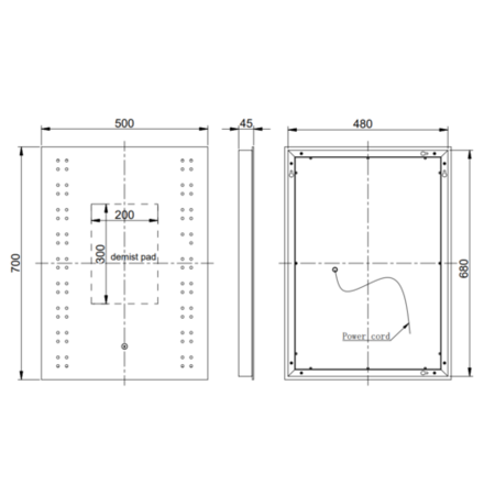 Rectangular Heated Bathroom Mirror with Lights 500 x 700mm - Leo