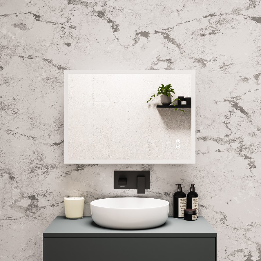 GRADE A1 - LED Bathroom Mirror with Bluetooth & Shaver Socket 700 x 500mm - Divine
