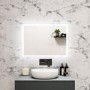 Rectangular Heated Bathroom Mirror with Lights Shaver Socket & Bluetooth Speaker 700 x 500mm - Divine