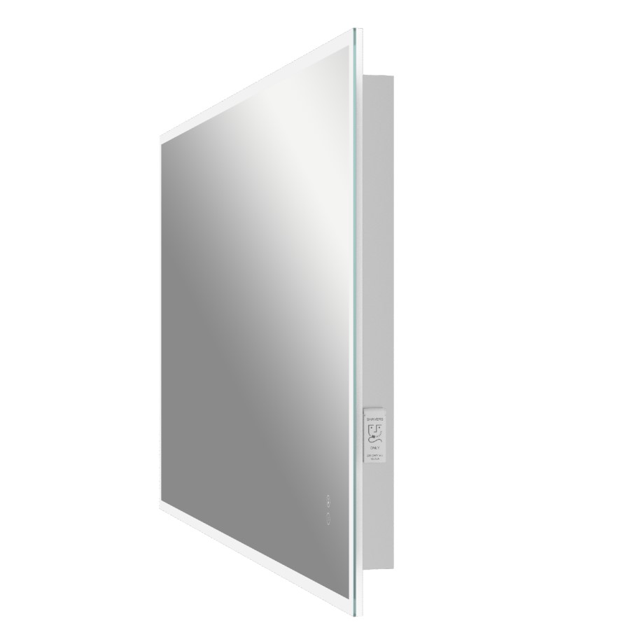Rectangular Heated Bathroom Mirror with Lights Shaver Socket & Bluetooth Speaker 700 x 500mm - Divine