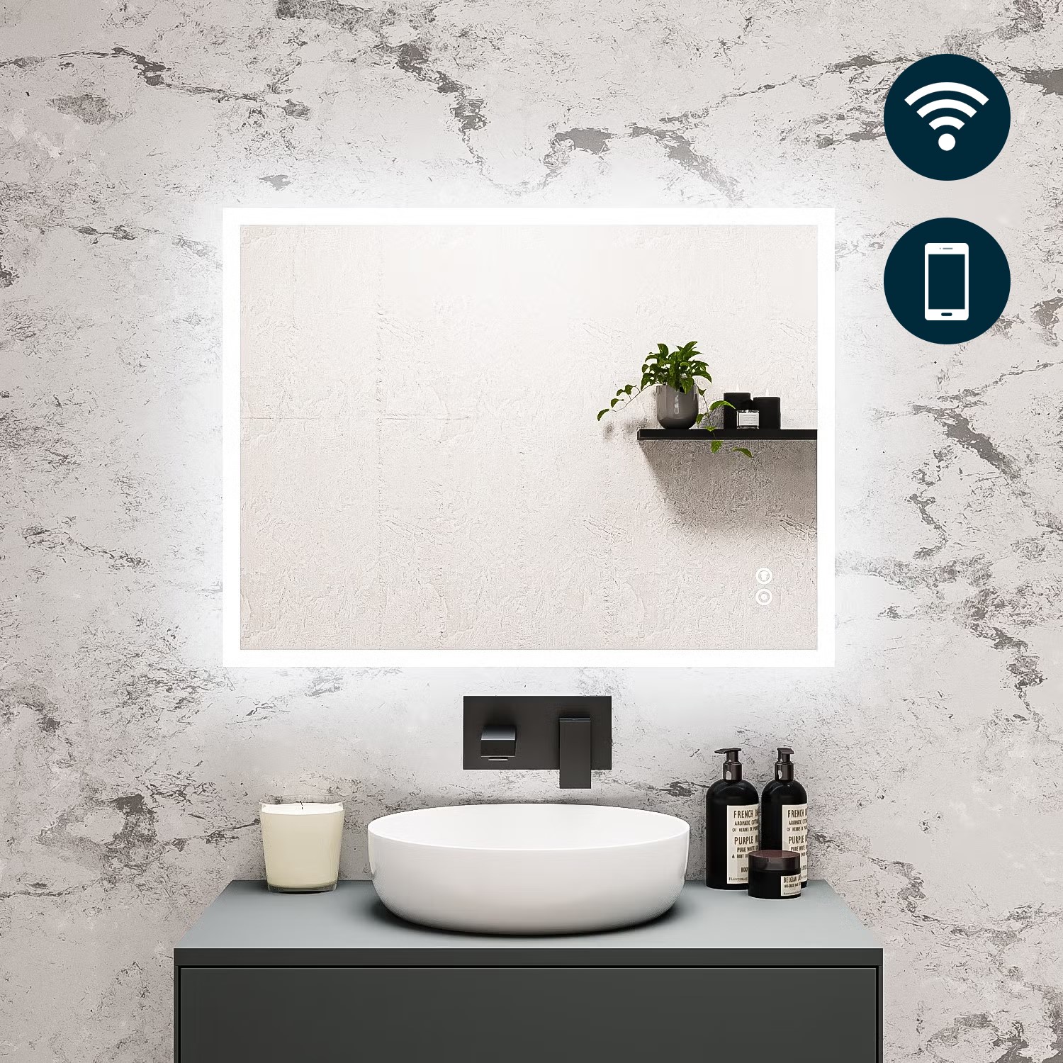 Rectangular Heated Bathroom Mirror with Lights Shaver Socket ...