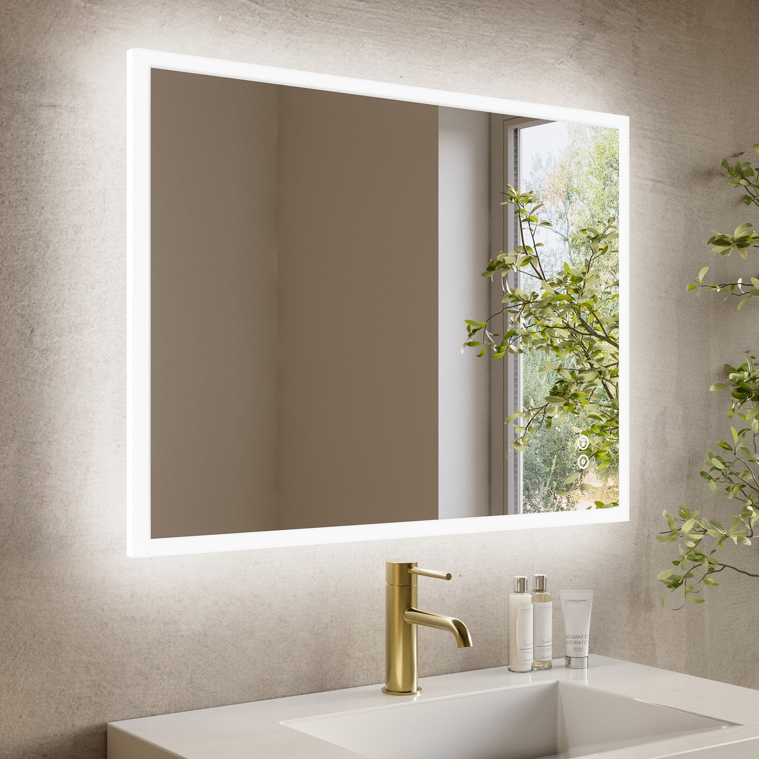 Rectangular Heated Bathroom Mirror with Lights Shaver Socket ...