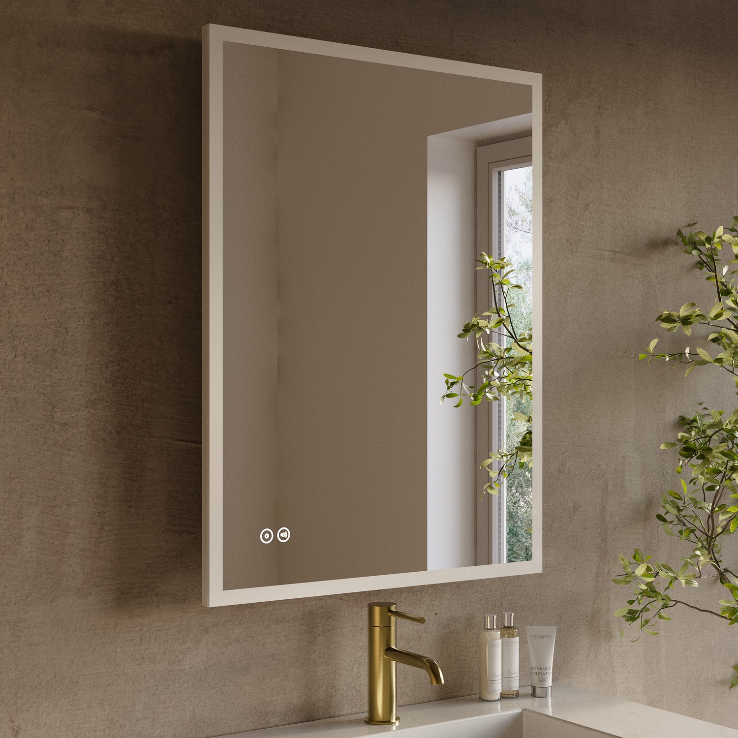 Rectangular Heated Bathroom Mirror with Lights Shaver Socket ...