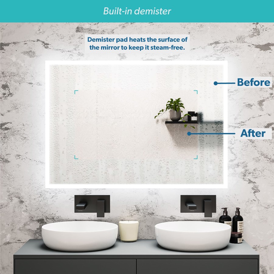 GRADE A2 - Rectangular LED Bathroom Mirror with Bluetooth & Shaver Socket 800 x 600mm - Divine