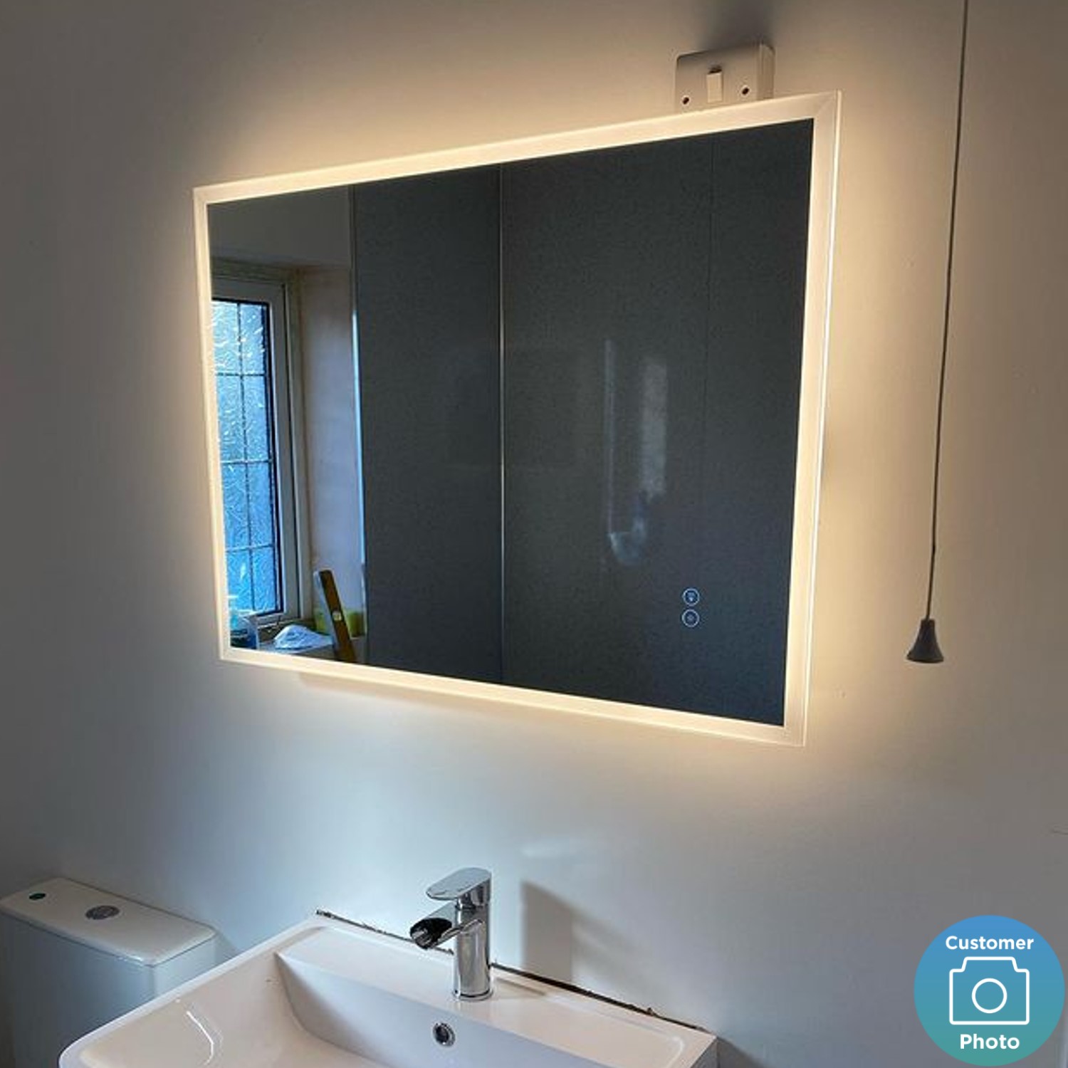 Rectangular Heated Bathroom Mirror with Lights Shaver Socket ...