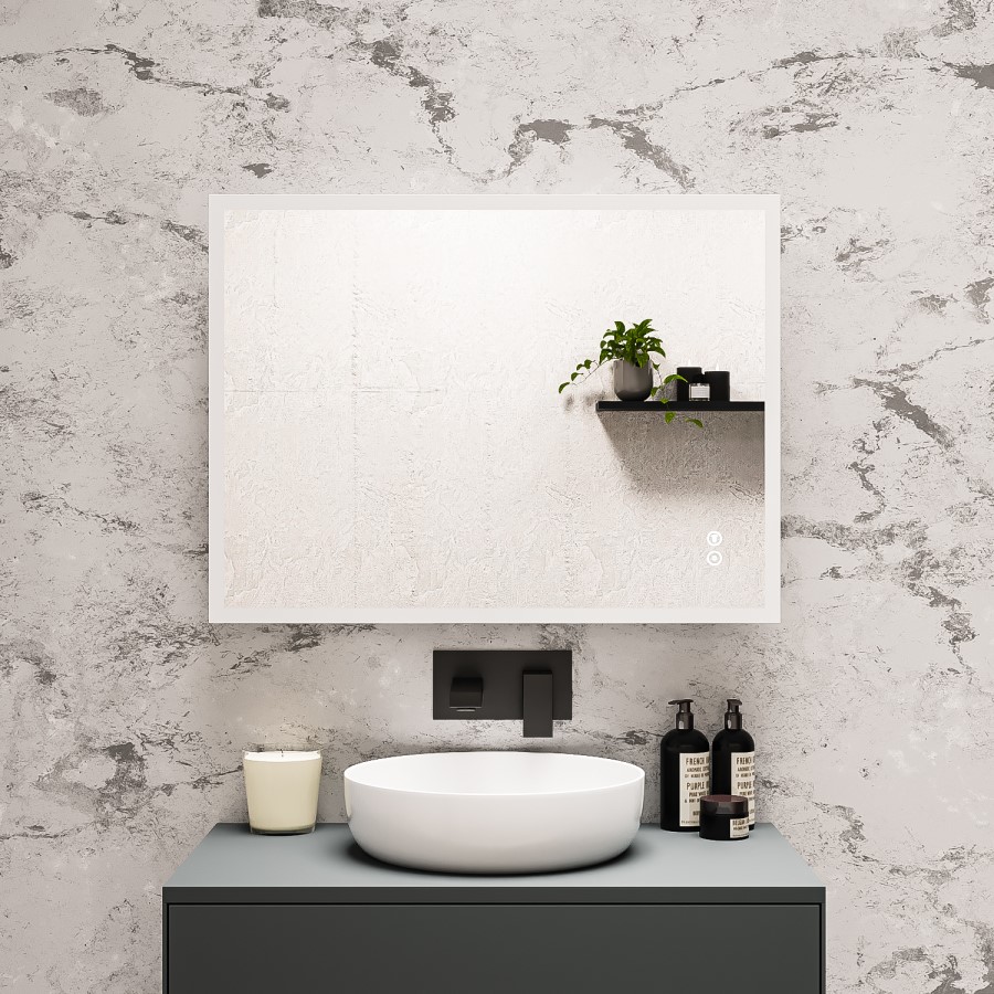 GRADE A1 - Rectangular LED Bathroom Mirror with Bluetooth & Shaver Socket 800 x 600mm - Divine