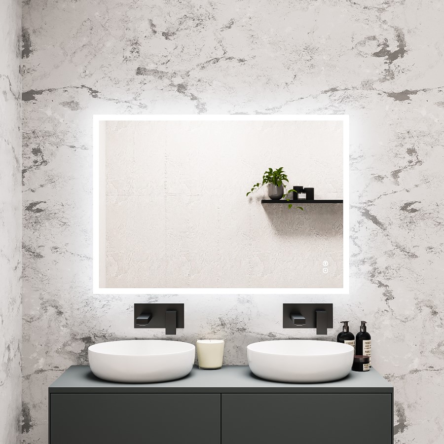 ONLY OPENED - Rectangular LED Bathroom Mirror with Bluetooth & Shaver Socket 1000 x 700mm - Divine