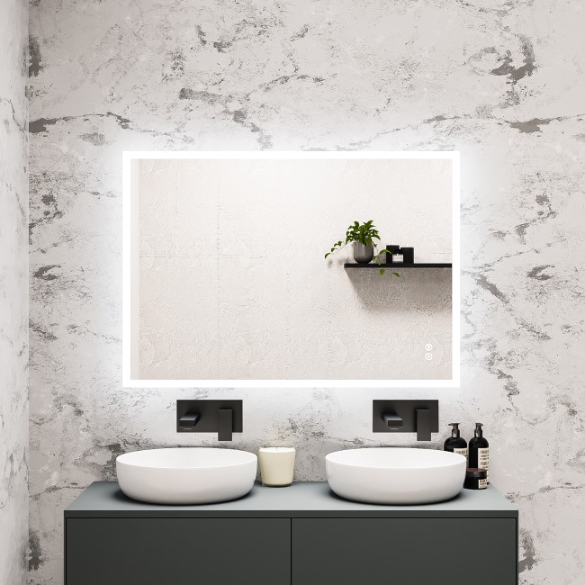 GRADE A1 - Rectangular LED Bathroom Mirror with Bluetooth & Shaver Socket 1000 x 700mm - Divine
