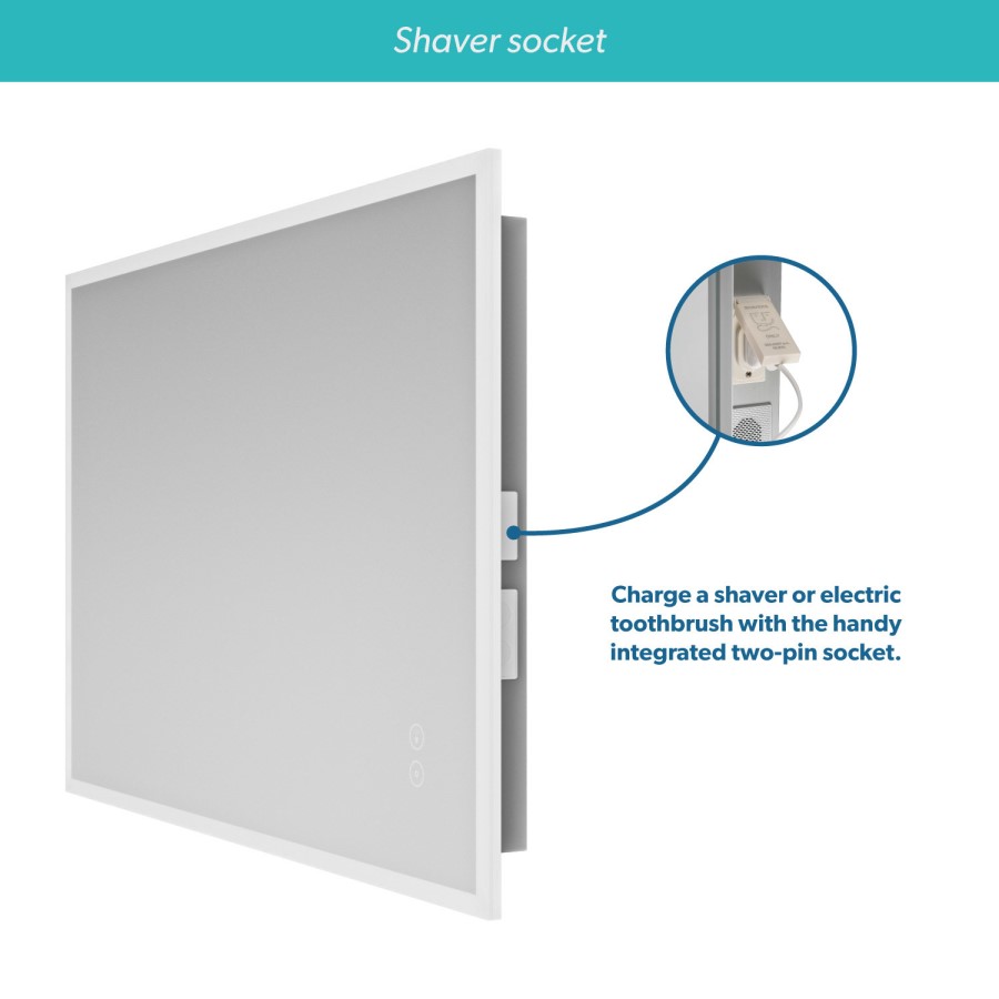 ONLY OPENED - Rectangular LED Bathroom Mirror with Bluetooth & Shaver Socket 1000 x 700mm - Divine