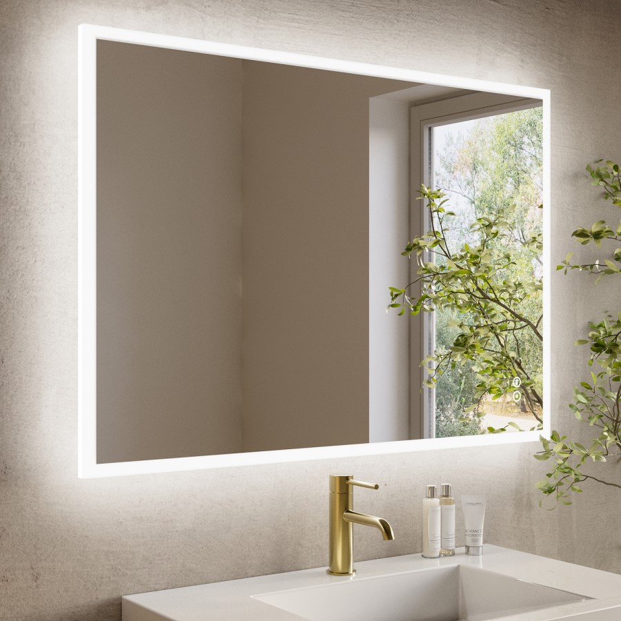 Rectangular LED Bathroom Mirror with Bluetooth & Shaver Socket 1000 x 700mm - Divine