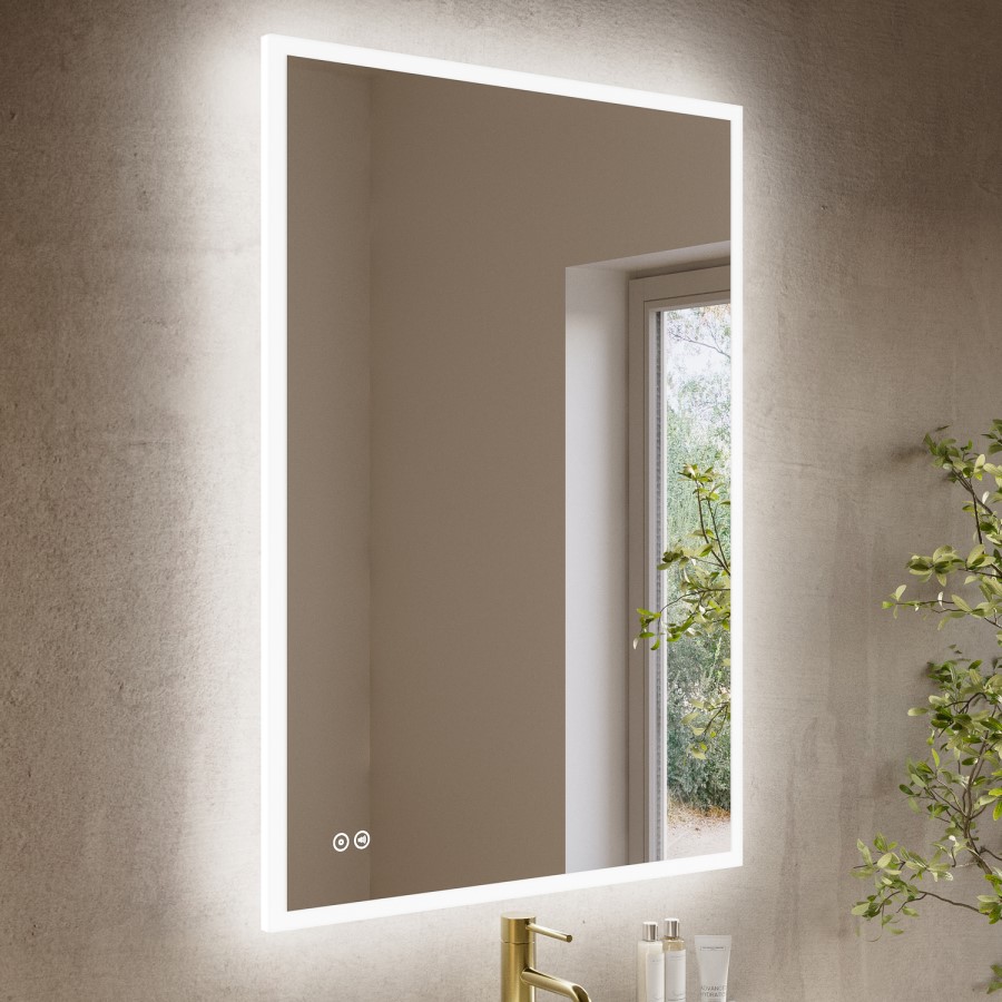 Rectangular LED Bathroom Mirror with Bluetooth & Shaver Socket 1000 x 700mm - Divine