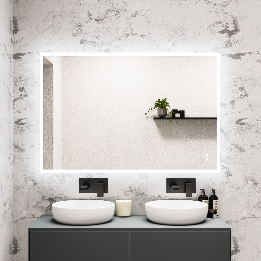 GRADE A1 - Rectangular LED Bathroom Mirror with Bluetooth & Shaver Socket 1200 x 800mm - Divine