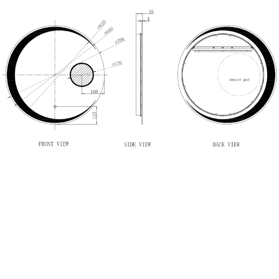 GRADE A1 - Round LED Bathroom Mirror with Demister 700mm - Aries