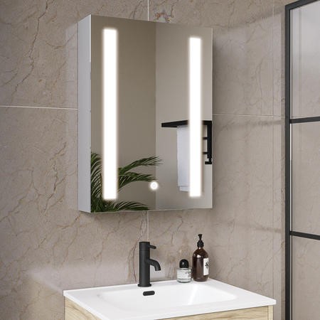Single Door Chrome Mirrored Bathroom Cabinet with Lights 500 x 700mm ...