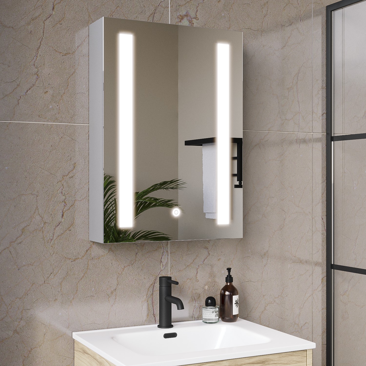 Single Door Chrome Mirrored Bathroom Cabinet With Lights 500 X 700mm Capricorn Better Bathrooms