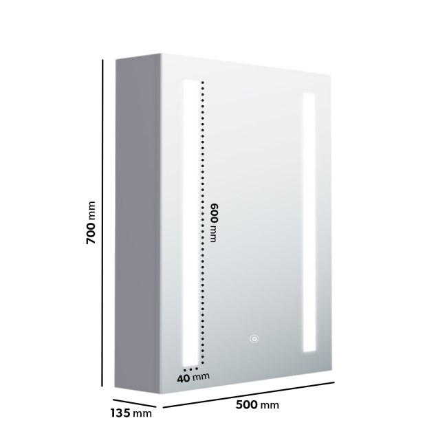 Single Door Chrome Mirrored Bathroom Cabinet with Lights 500 x 700mm ...