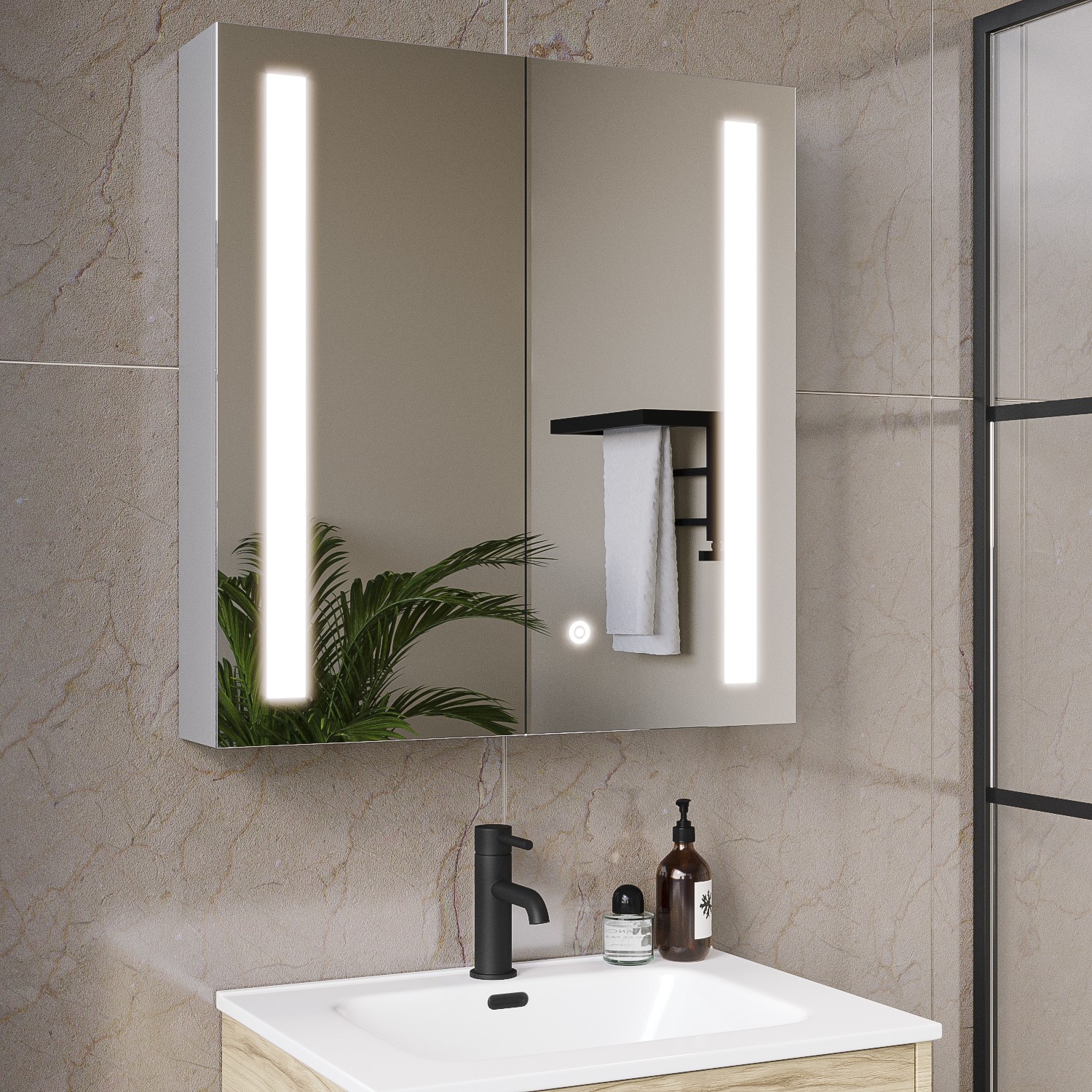 Mirrored Wall Bathroom Cabinet With Lights 800 X 700mm Capricorn Better ...