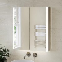 Double Door Chrome Mirrored Bathroom Cabinet with Lights and Shaver Socket 600 x 700mm - Mizar Double Door Chrome Mirrored Bathroom Cabinet with Lights and Shaver Socket 600 x 700mm - Mizar