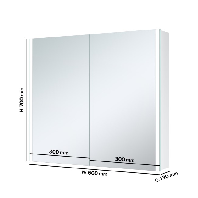 Double Door Chrome Mirrored Bathroom Cabinet with Lights and Shaver ...
