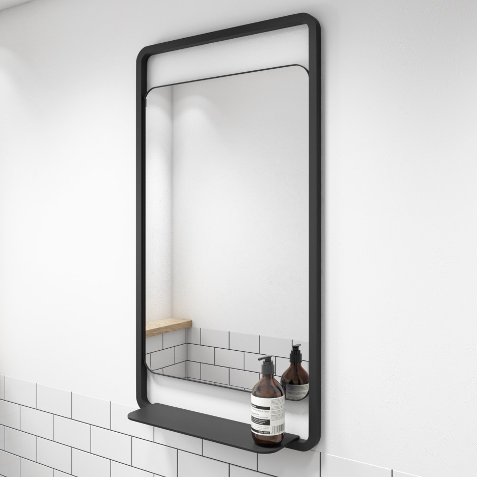 Nero Matt Black Bathroom Mirror with Shelf 500 x 900mm Better Bathrooms