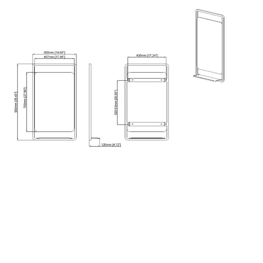 GRADE A2 - Black Bathroom Mirror with Shelf - 500 x 900mm - Nero