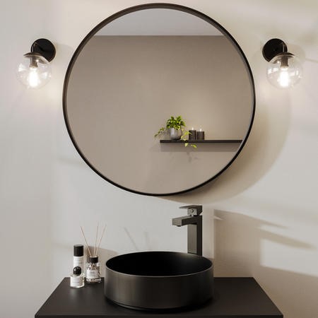 Round Black Bathroom Mirror 600mm, Circle Bathroom Mirror With Storage