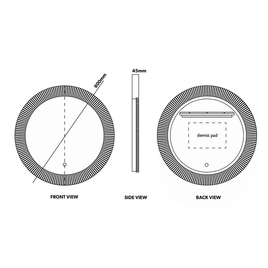 Round LED Bathroom Mirror with Demister 800mm - Empire