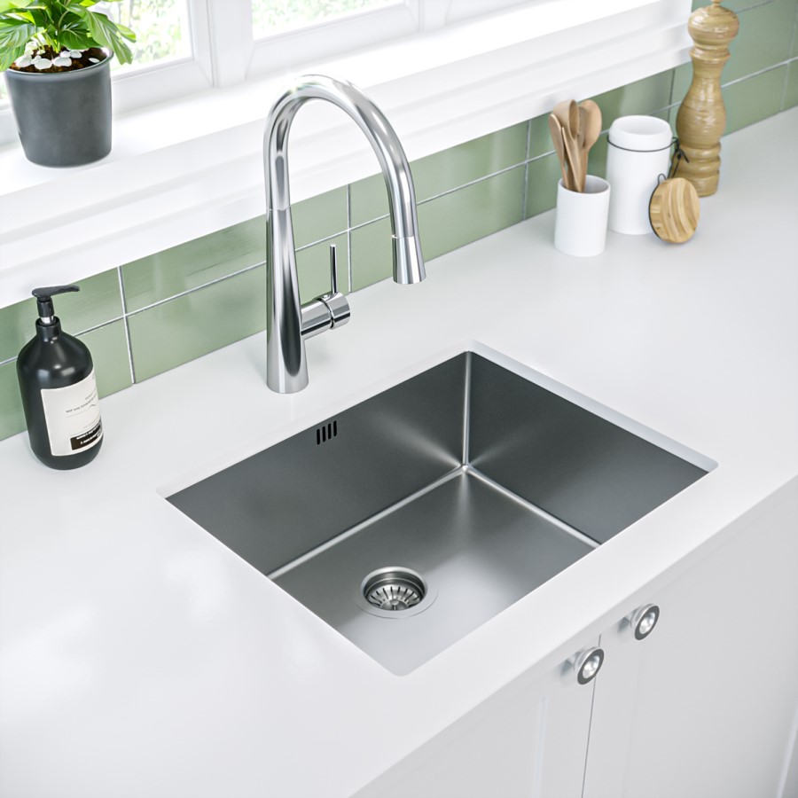 GRADE A2 - Single Bowl Undermount and Inset Chrome Stainless Steel Kitchen Sink - Enza Yara