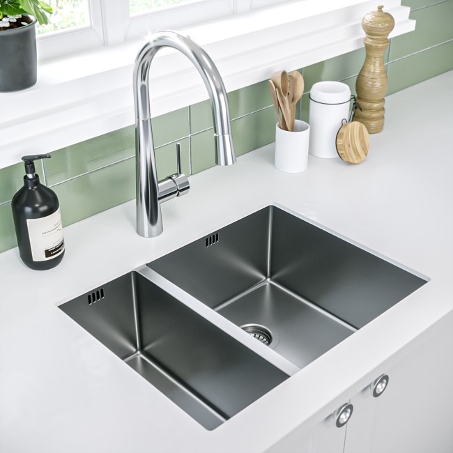 1.5 Bowl Undermount and Inset Chrome Stainless Steel Right Hand Kitchen Sink - Enza Yara