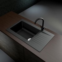GRADE A2 - Essence Amelia Single Bowl Reversible Drainer  Black Kitchen Sink