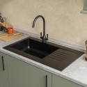 A1/BeBa_26200 ONLY OPENED - Single Bowl Black Composite Kitchen Sink with Reversible Drainer - Essence Amelia