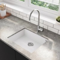 ONLY OPENED - Single Bowl Undermount White Granite Composite Kitchen Sink - Enza Madison ONLY OPENED - Single Bowl Undermount White Granite Composite Kitchen Sink - Enza Madison