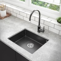 GRADE A2 - Single Bowl Undermount Black Granite Composite Kitchen Sink - Enza Madison GRADE A2 - Single Bowl Undermount Black Granite Composite Kitchen Sink - Enza Madison