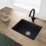 GRADE A2 - Enza Madison Single Bowl Undermount Black Granite Composite Kitchen Sink