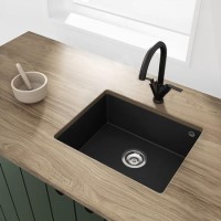 GRADE A2 - Enza Madison Single Bowl Undermount Black Granite Composite Kitchen Sink